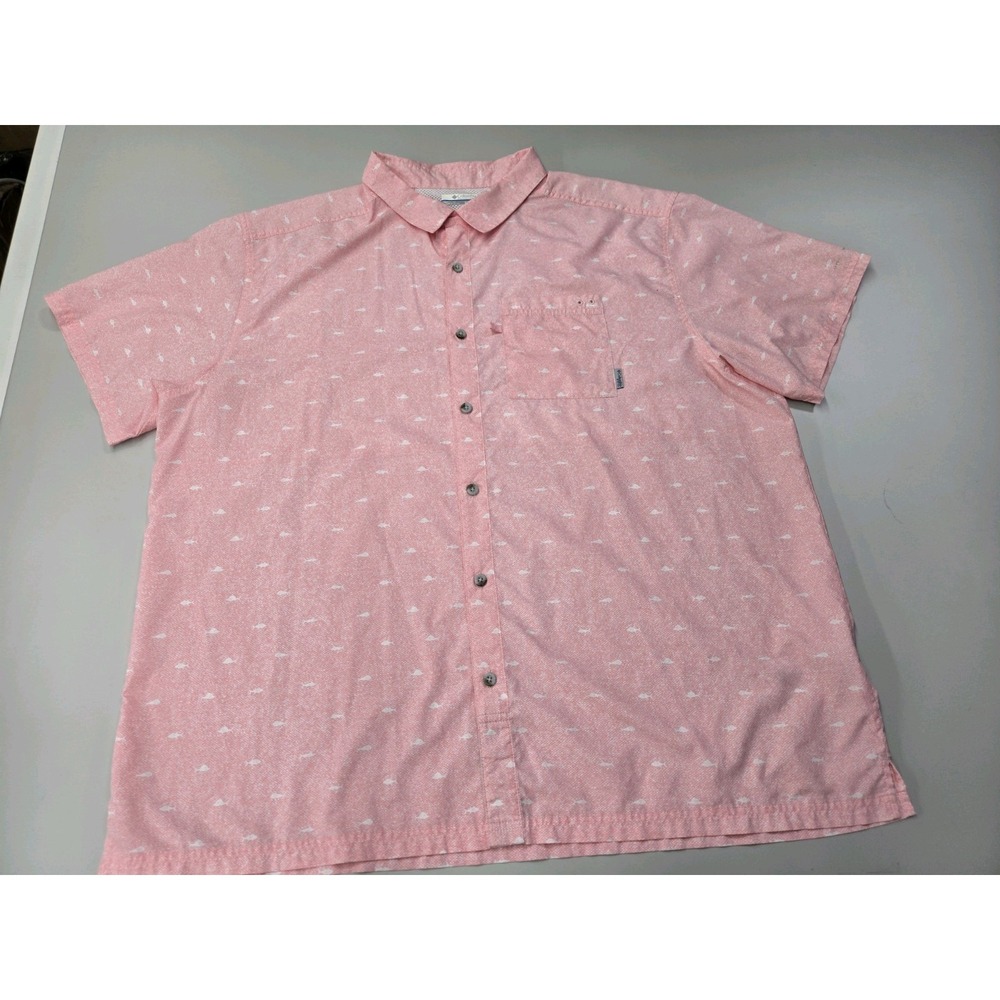 Columbia Men's Omni-Shade S/S PFG Fishing Shirt Pink Size XXL/2TG Small Hole